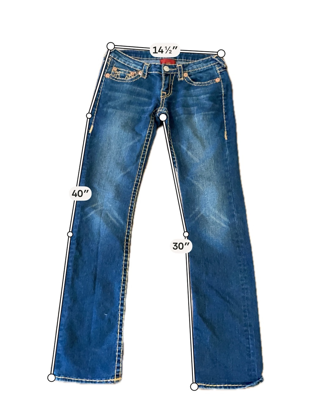 Y2K True Religion Dark Blue Denim Bootcut Jeans with Gold Stitching - Picture 4 of 7